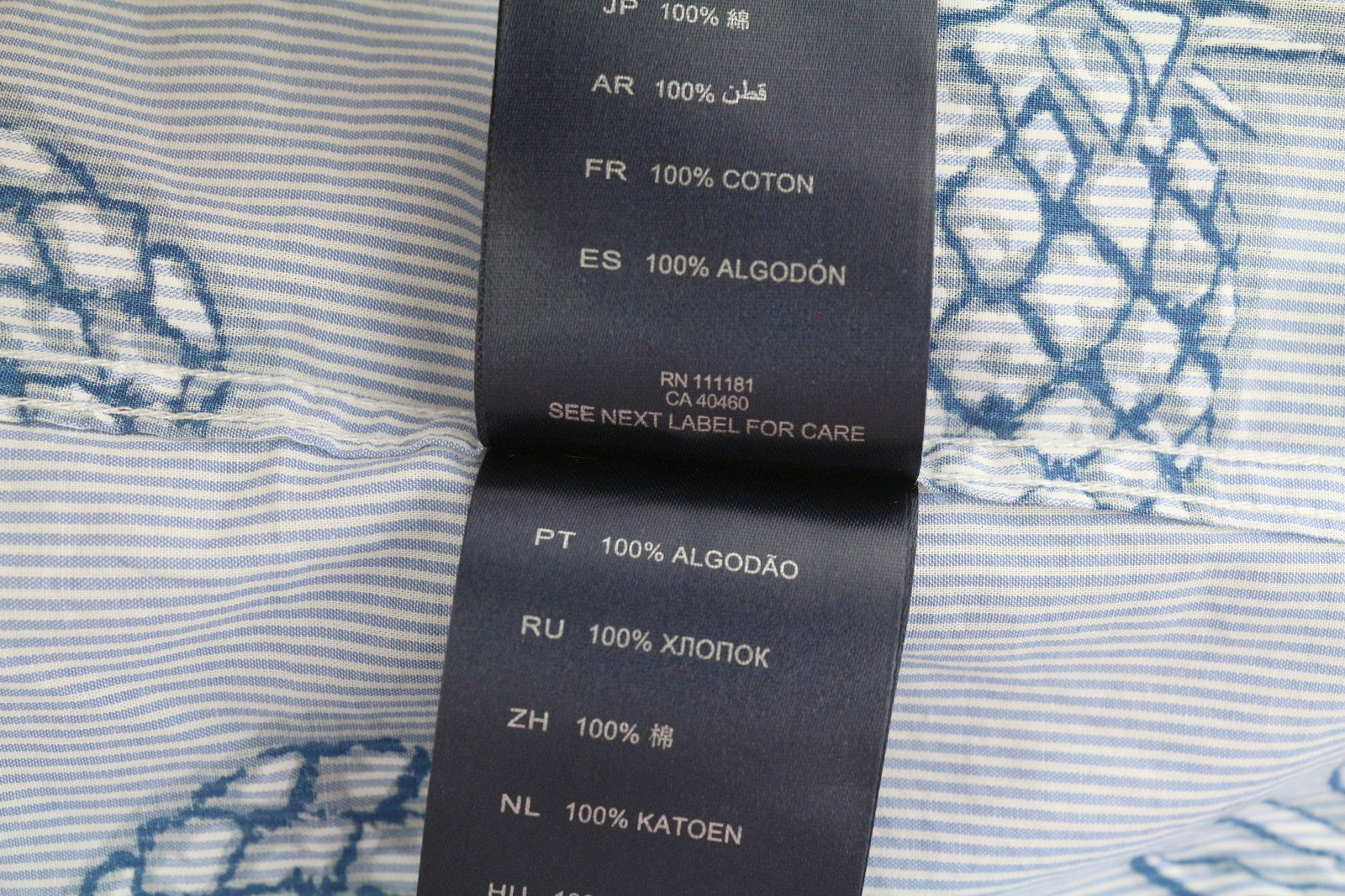 ANTONY MORATO Men Shirt XL Blue Slim Stripe Pineapple Print Roll-Up Button-Down