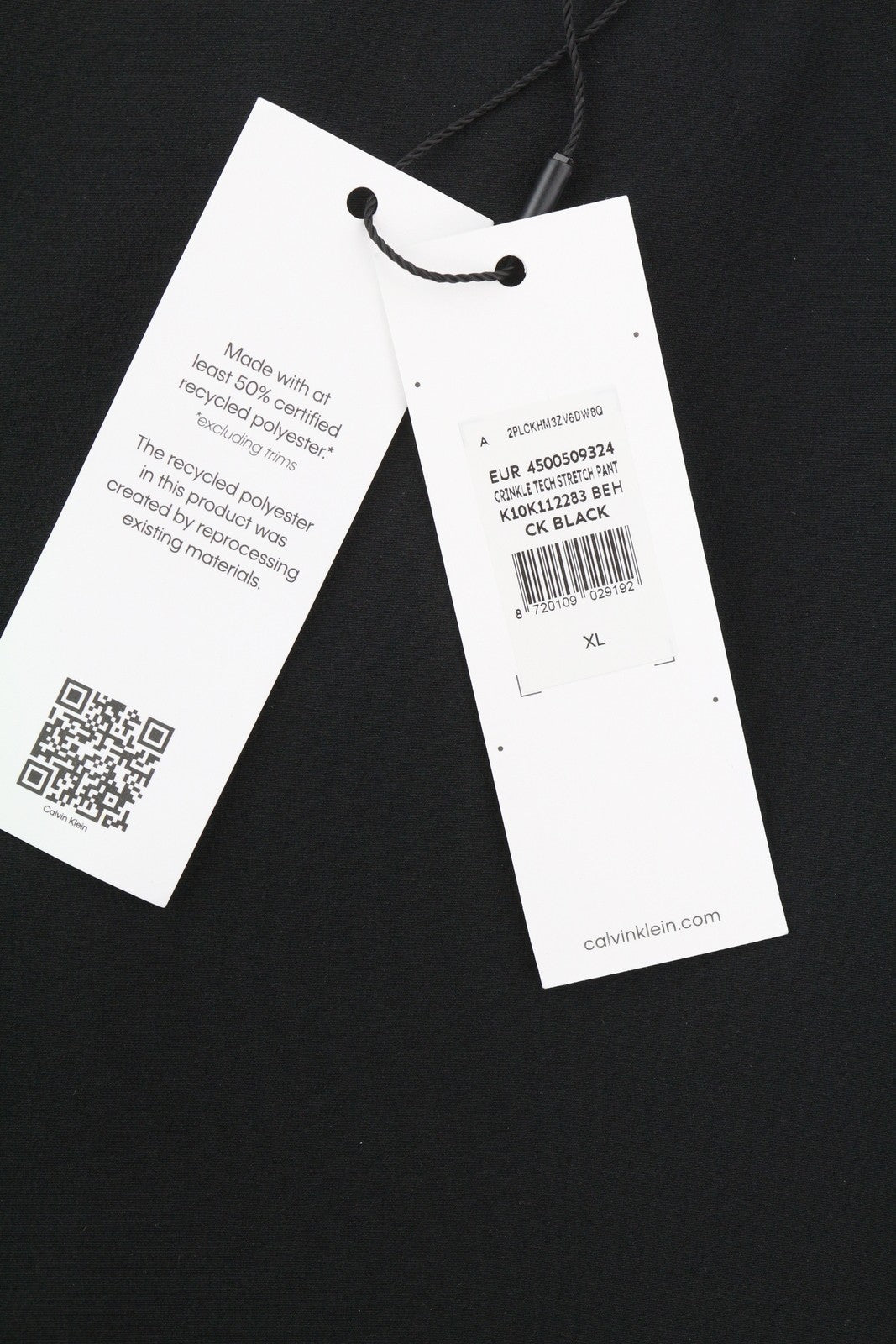 CALVIN KLEIN Crinkle Tech Stretch Men Trousers XL Black Slim Fit Elastic Waist