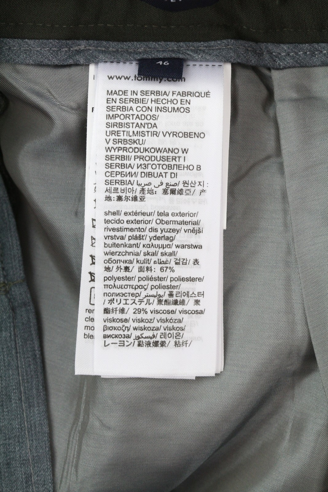 TOMMY HILFIGER THFlex Men Trousers W31 Khaki Plain Pleated Elastic Waist Slim