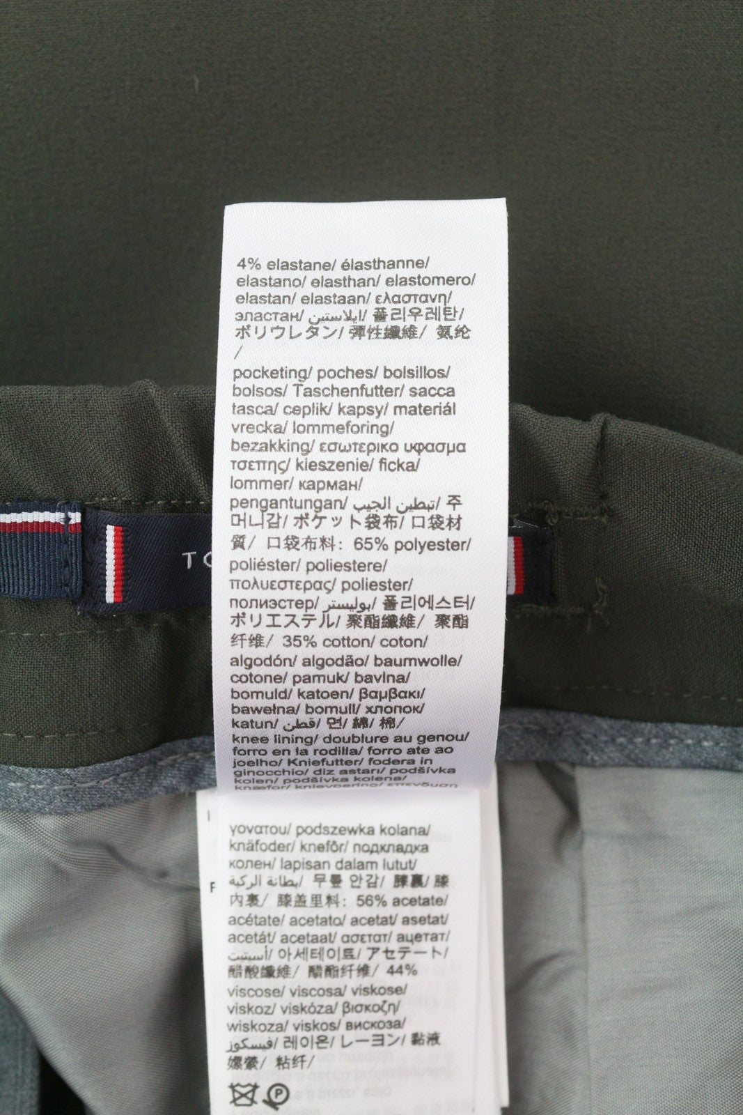 TOMMY HILFIGER THFlex Men Trousers W31 Khaki Plain Pleated Elastic Waist Slim