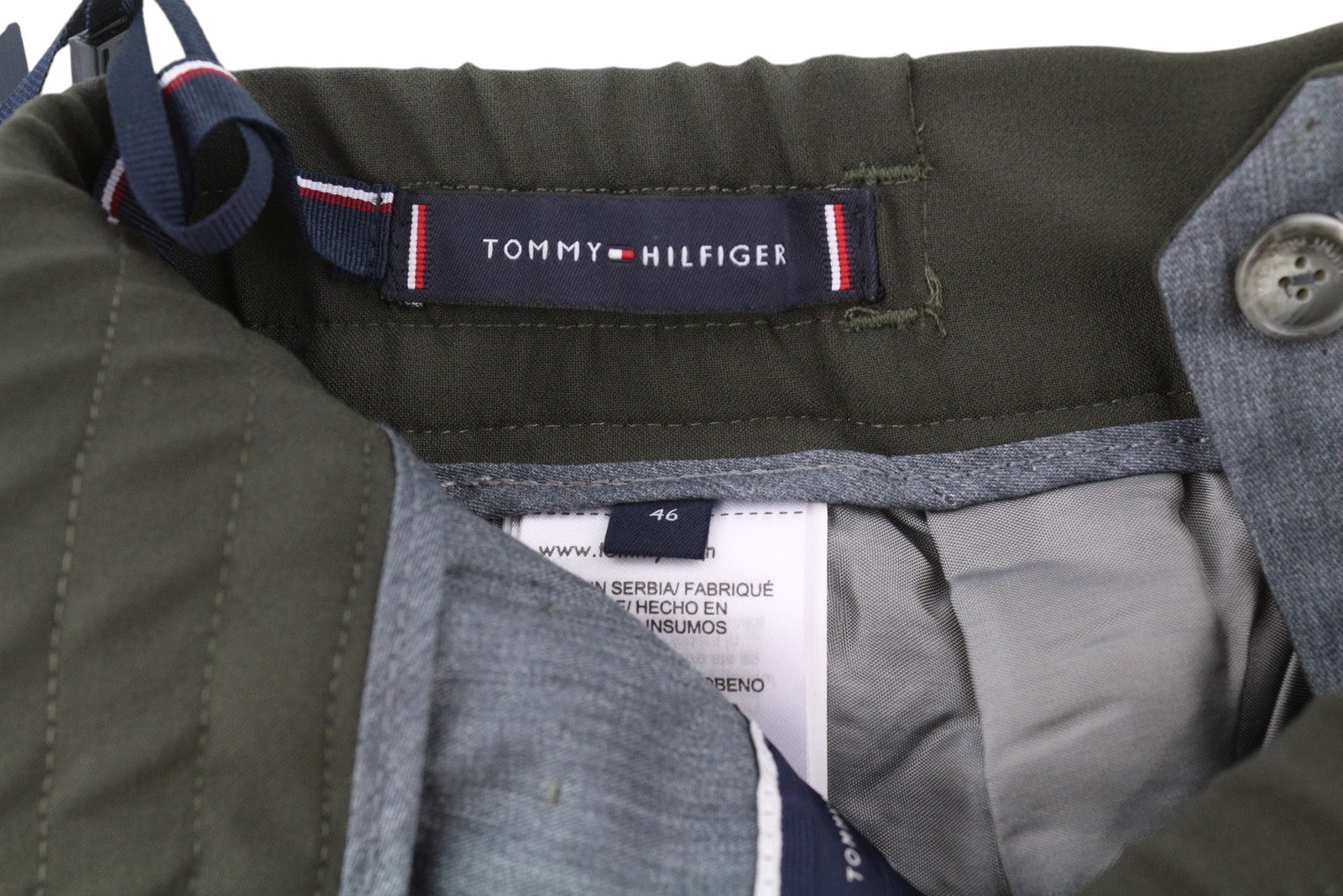 TOMMY HILFIGER THFlex Men Trousers W31 Khaki Plain Pleated Elastic Waist Slim
