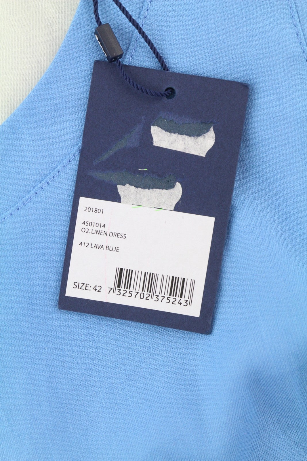 GANT Linen Women Dress EU42 Blue Sleeveless Lined Flared Crew Neck Knee-Length