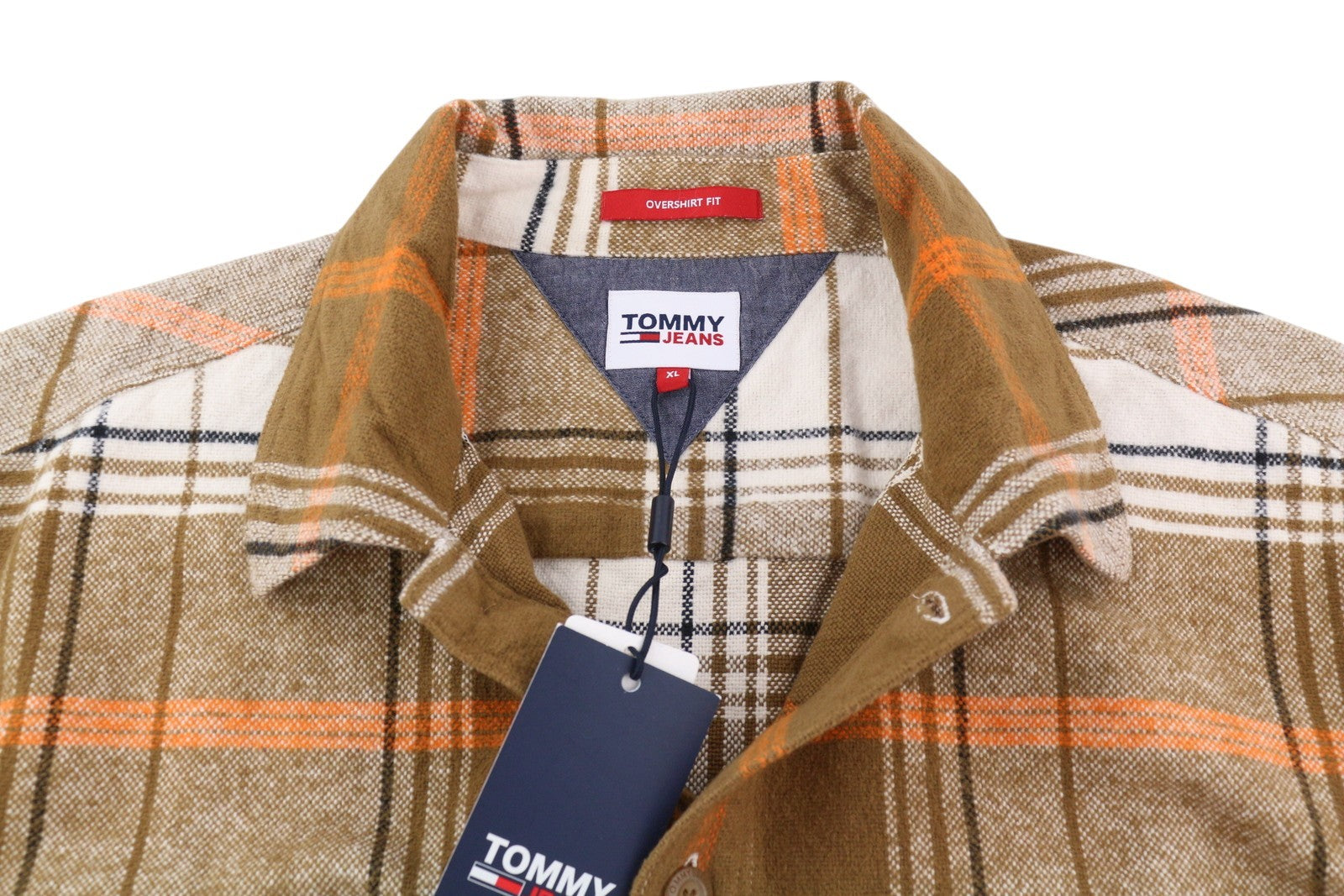 TOMMY HILFIGER Brushed Check Men Shirt XL Overshirt Flannel Thick Button Brown