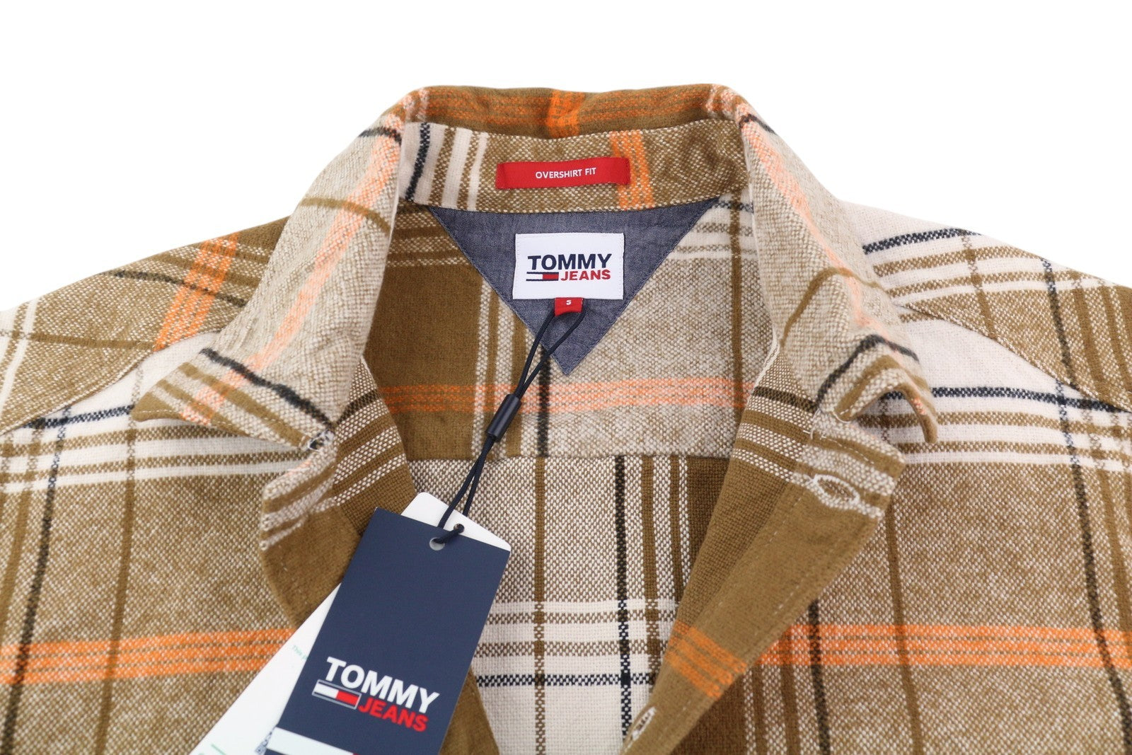 TOMMY HILFIGER Brushed Check Men Shirt S Overshirt Flannel Thick Button-Up Brown