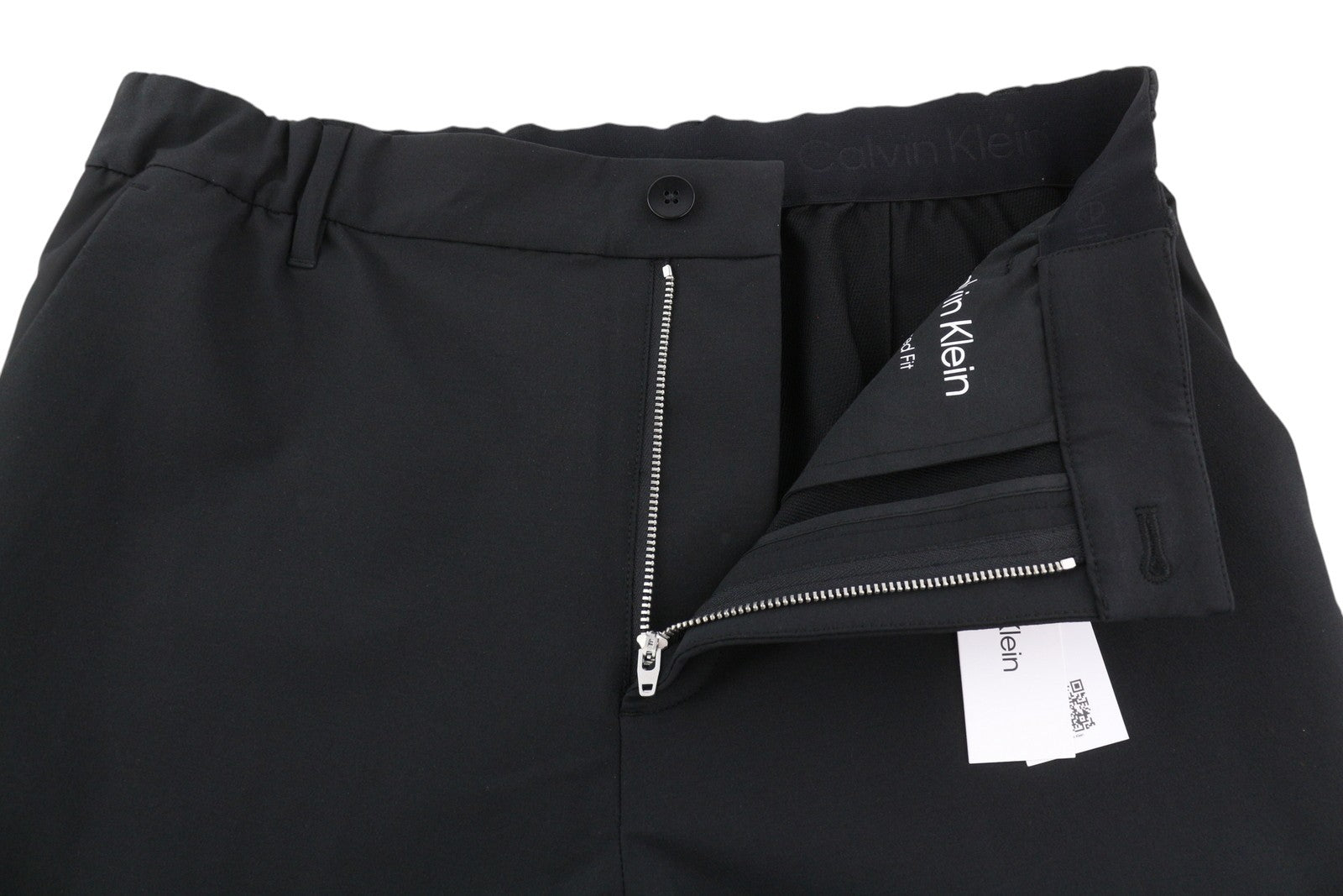 CALVIN KLEIN Crinkle Tech Stretch Men Trousers L Black Slim Fit Elastic Waist