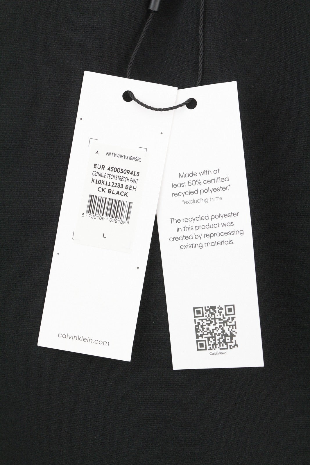 CALVIN KLEIN Crinkle Tech Stretch Men Trousers L Black Slim Fit Elastic Waist