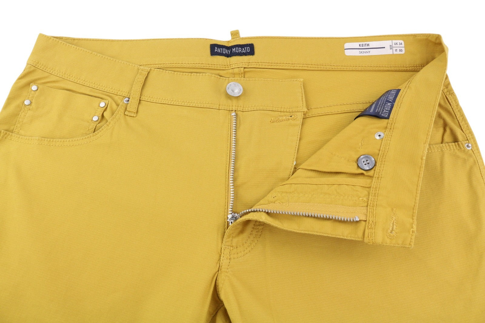 ANTONY MORATO Keith Men Trousers W34 Yellow Textured Skinny Fit Zip Fly Casual