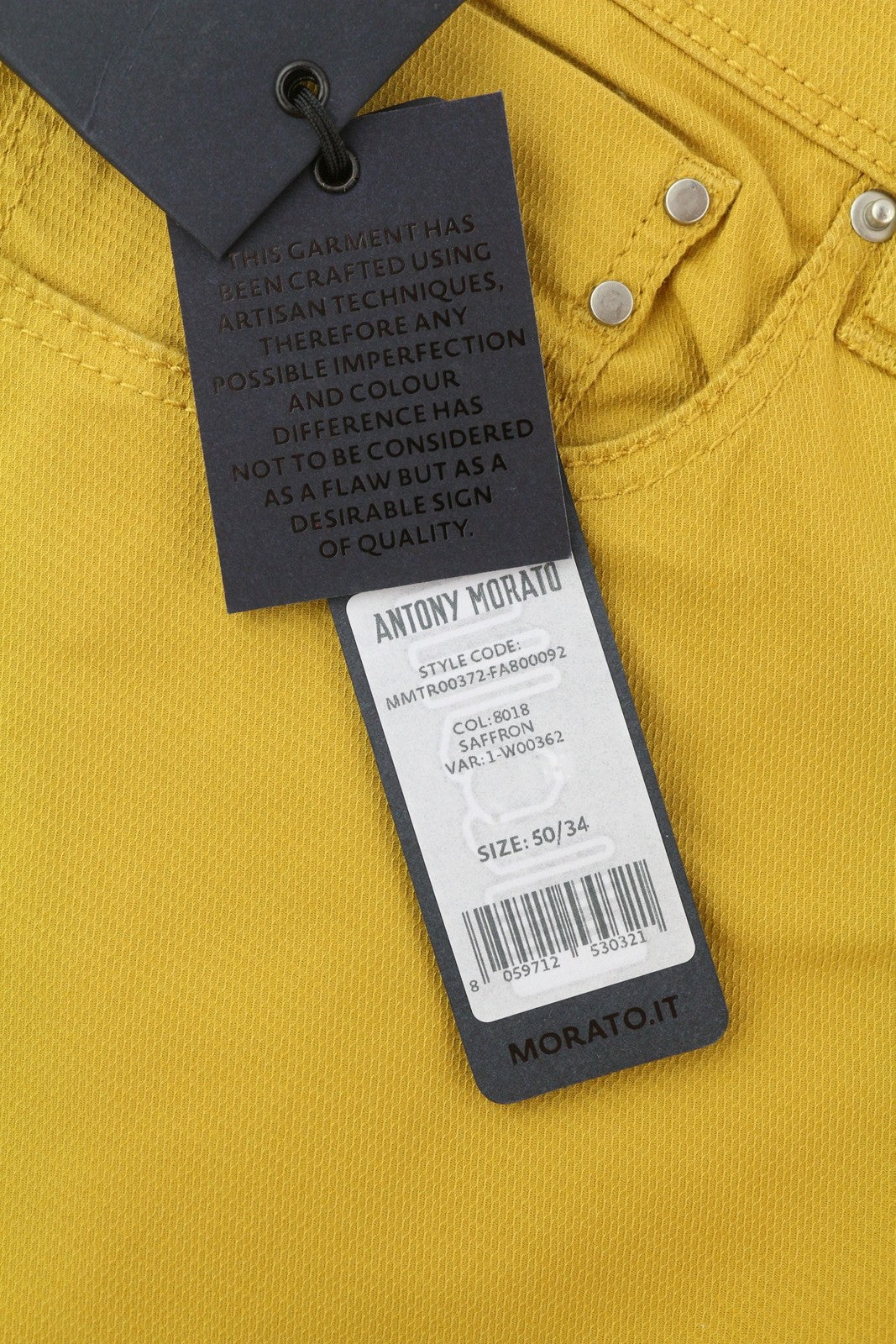 ANTONY MORATO Keith Men Trousers W34 Yellow Textured Skinny Fit Zip Fly Casual