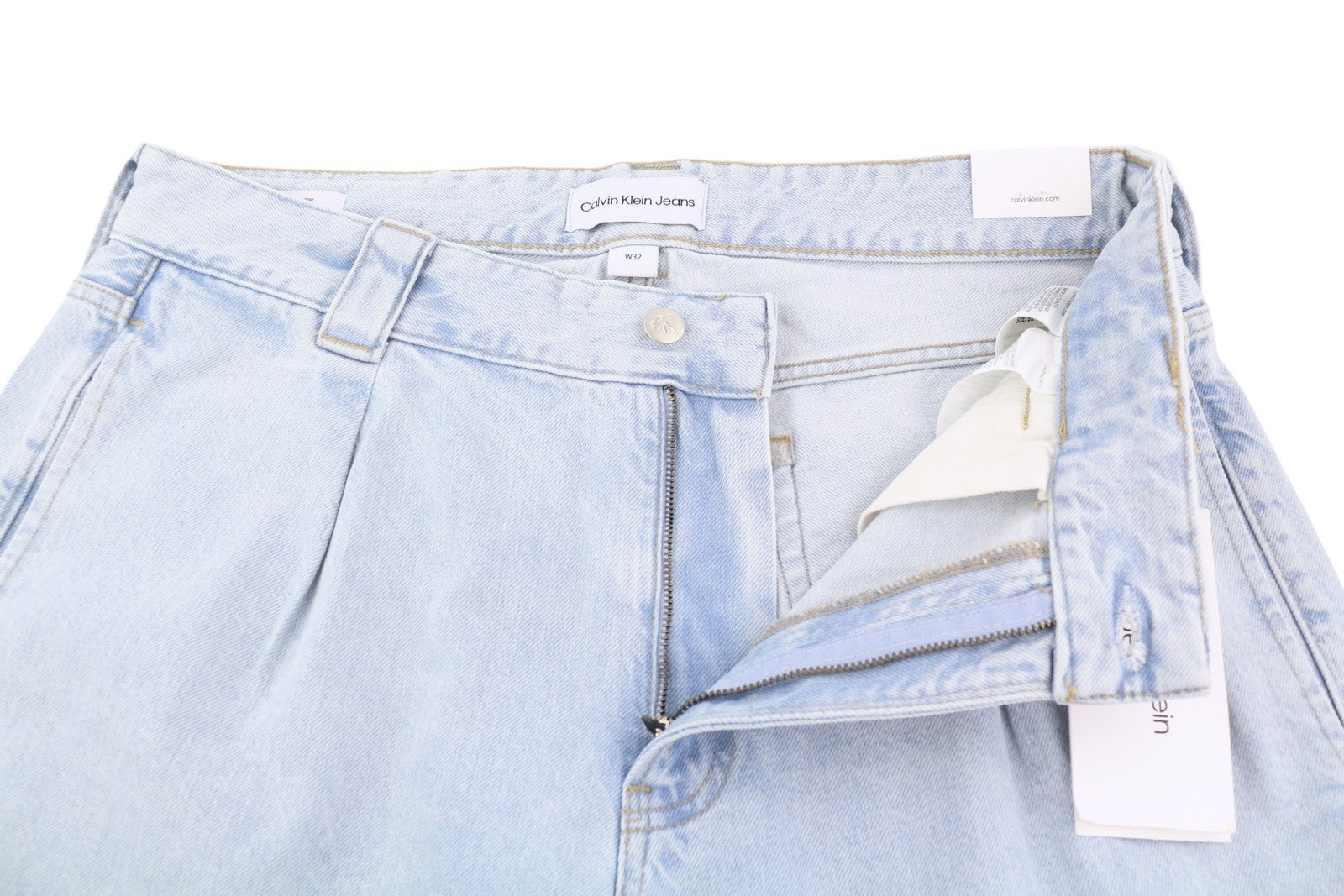 CALVIN KLEIN 90s Loose Pleated Men Jeans W32 Washed Blue Wide Leg Zip RRP$272