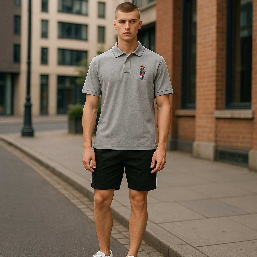 RLX RALPH LAUREN Golf Men T-Shirt M Grey Tailored Embroidered Bear Short Sleeve