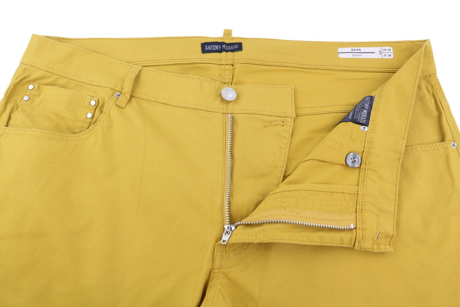 ANTONY MORATO Keith Men Trousers W38 Yellow Textured Skinny Leg Zip Fly Casual