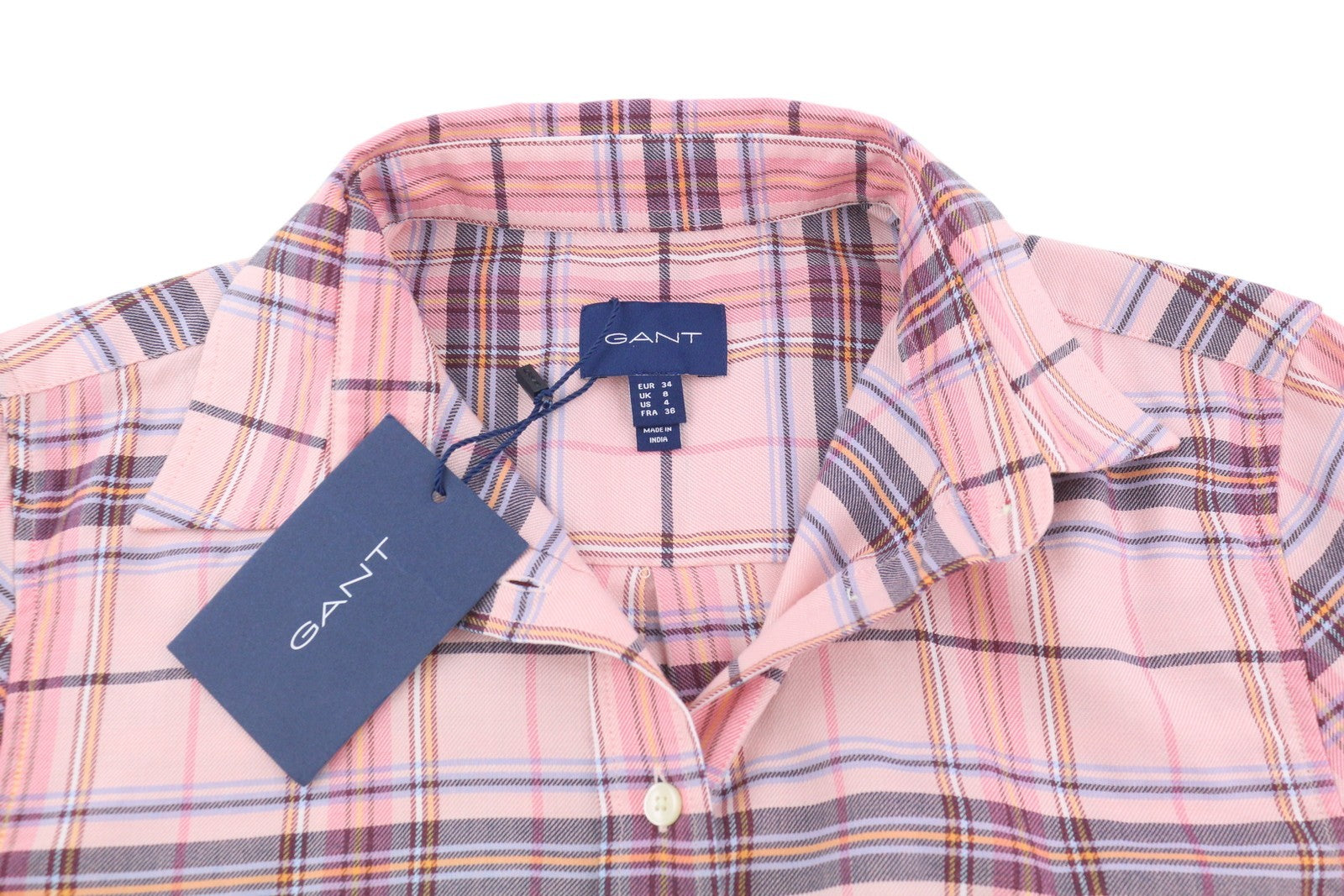 GANT Check Twill Women Shirt EU34 Casual Flannel Button-Up Spread Neck Pink