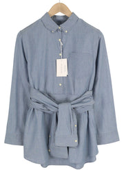 GANT Rugger Chambray Smille Women Shirt L Blue Belted Button-Down Long Sleeve