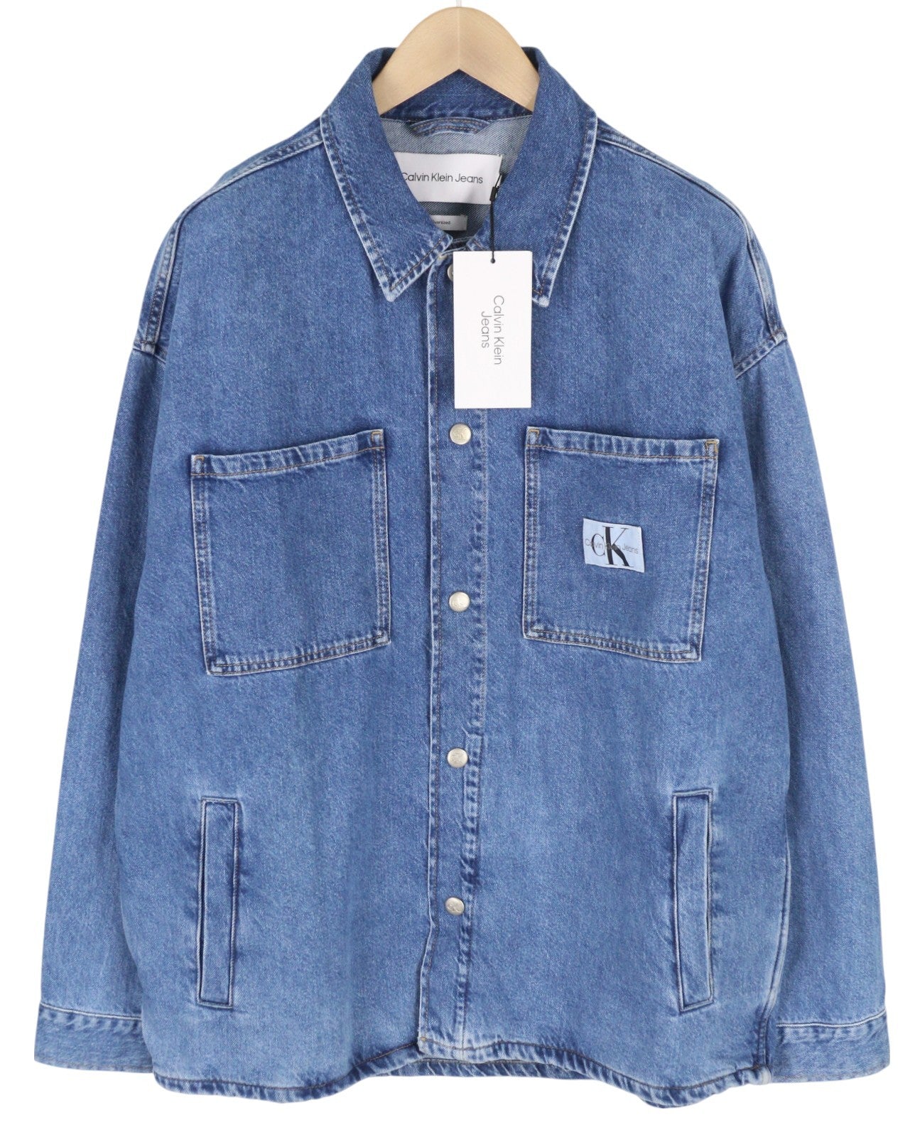 CALVIN KLEIN Men Jacket M Denim Blue Trucker Oversized Snap Buttons RRP€119