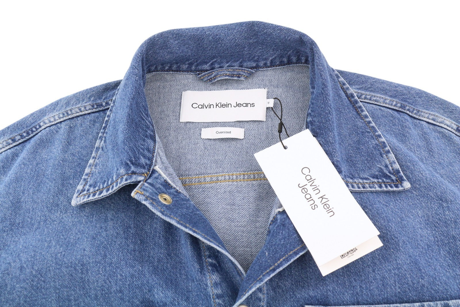 CALVIN KLEIN Men Jacket M Denim Blue Trucker Oversized Snap Buttons RRP€119