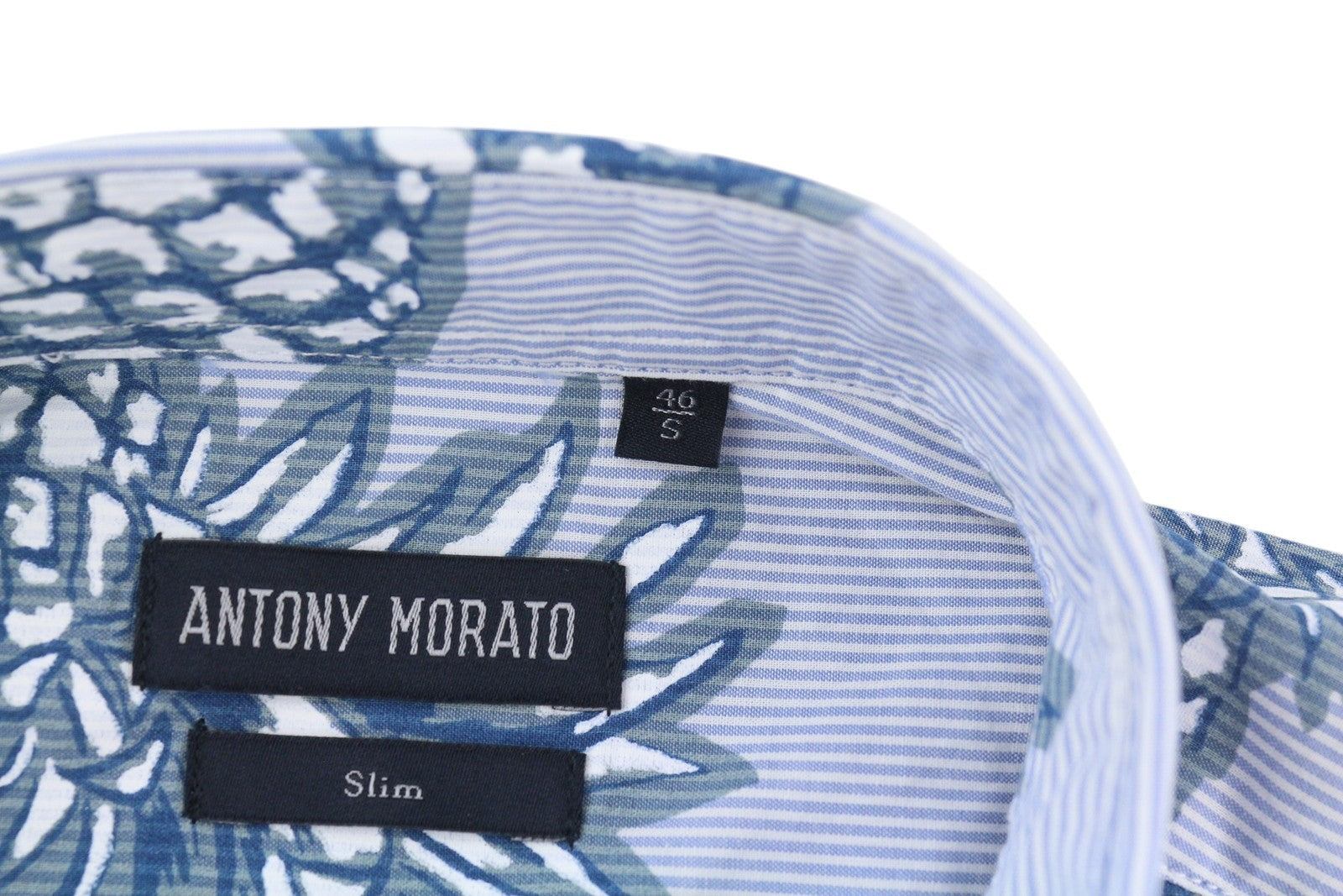 ANTONY MORATO Men Shirt S Blue Slim Stripe Pineapple Print Roll Up Button Down