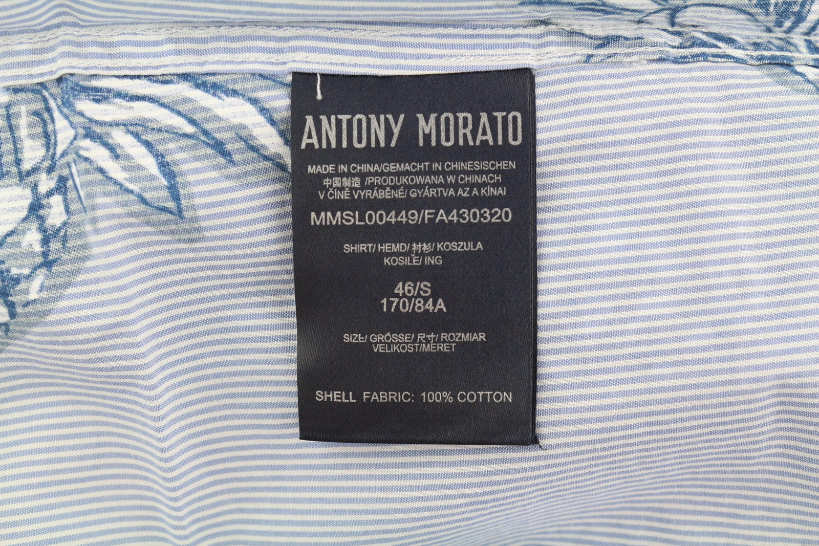ANTONY MORATO Men Shirt S Blue Slim Stripe Pineapple Print Roll Up Button Down