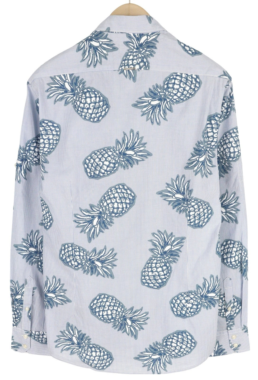 ANTONY MORATO Men Shirt S Blue Slim Stripe Pineapple Print Roll Up Button Down