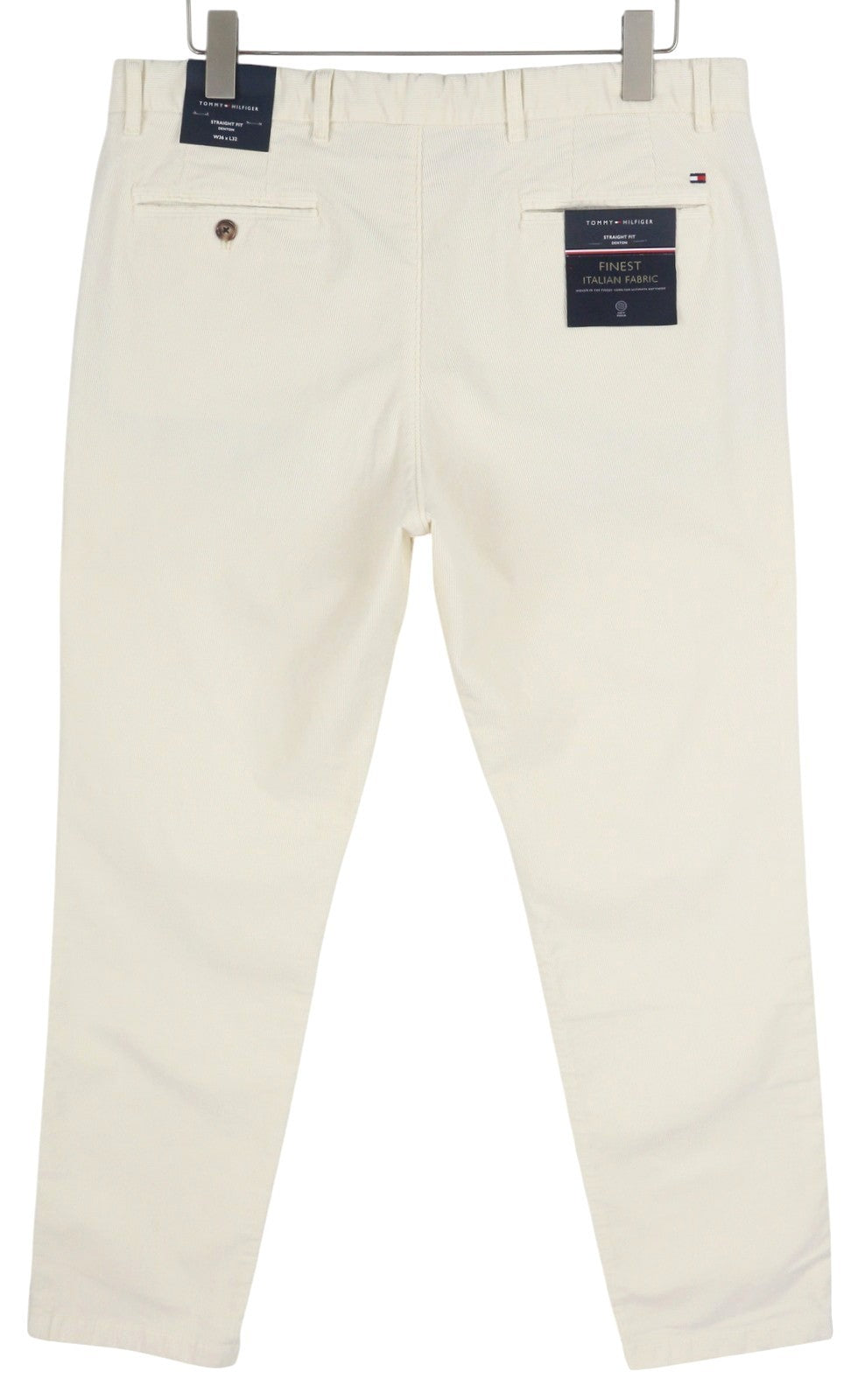 TOMMY HILFIGER Denton Chino Stretch Men Trousers W36/L32 White Corduroy Straight