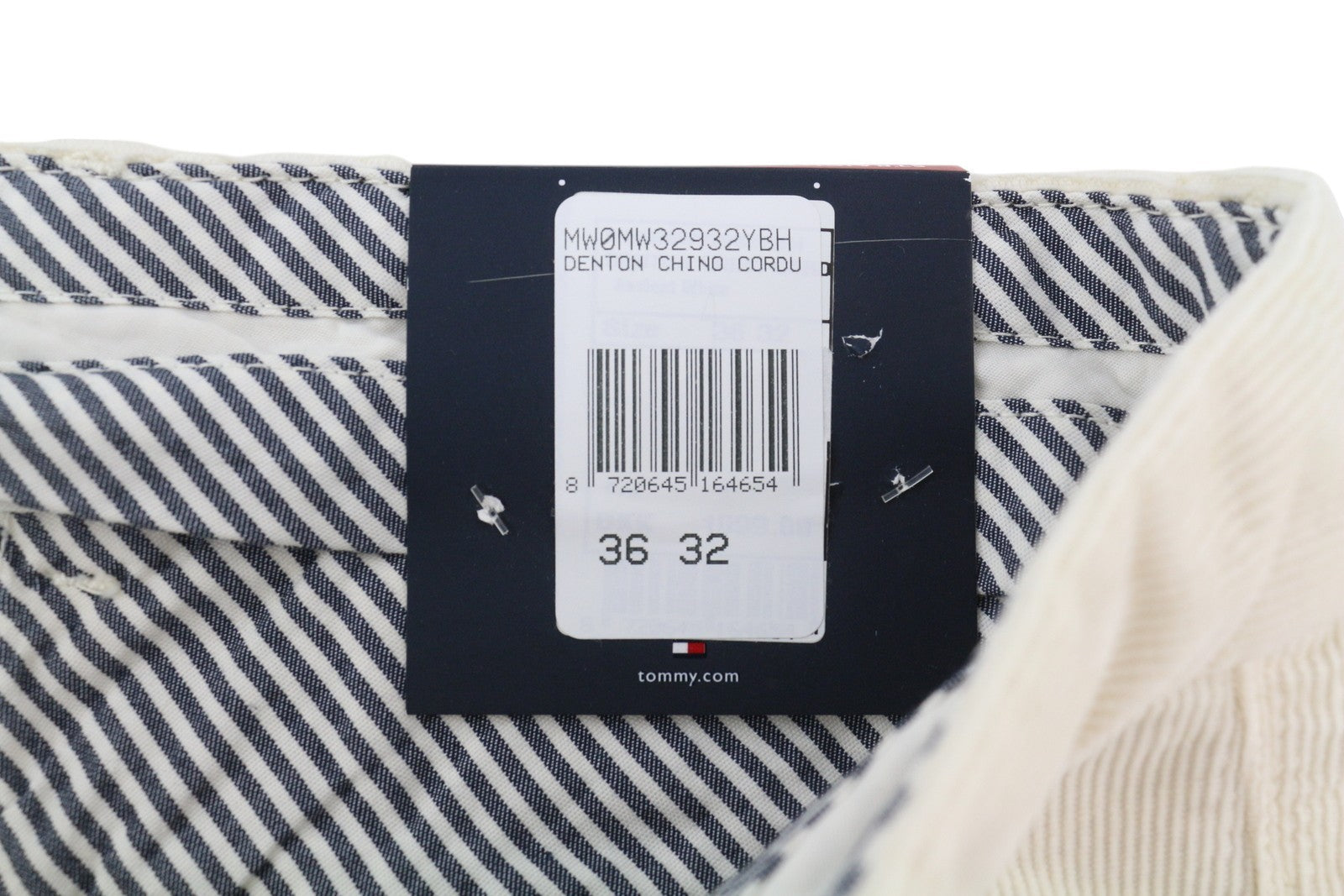 TOMMY HILFIGER Denton Chino Stretch Men Trousers W36/L32 White Corduroy Straight