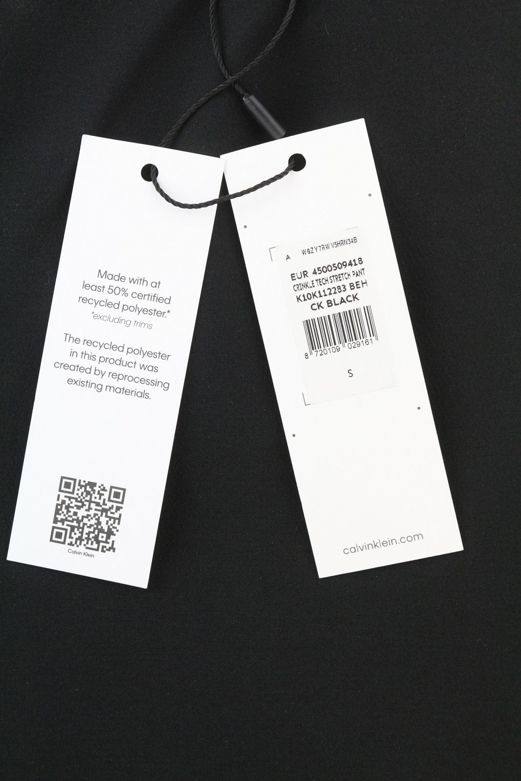 CALVIN KLEIN Crinkle Tech Stretch Men Trousers S Black Slim Fit Elastic Waist