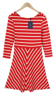 GANT Striped Women Dress S Red Round Neck 3/4 Sleeves Jersey Logo Knee-Length