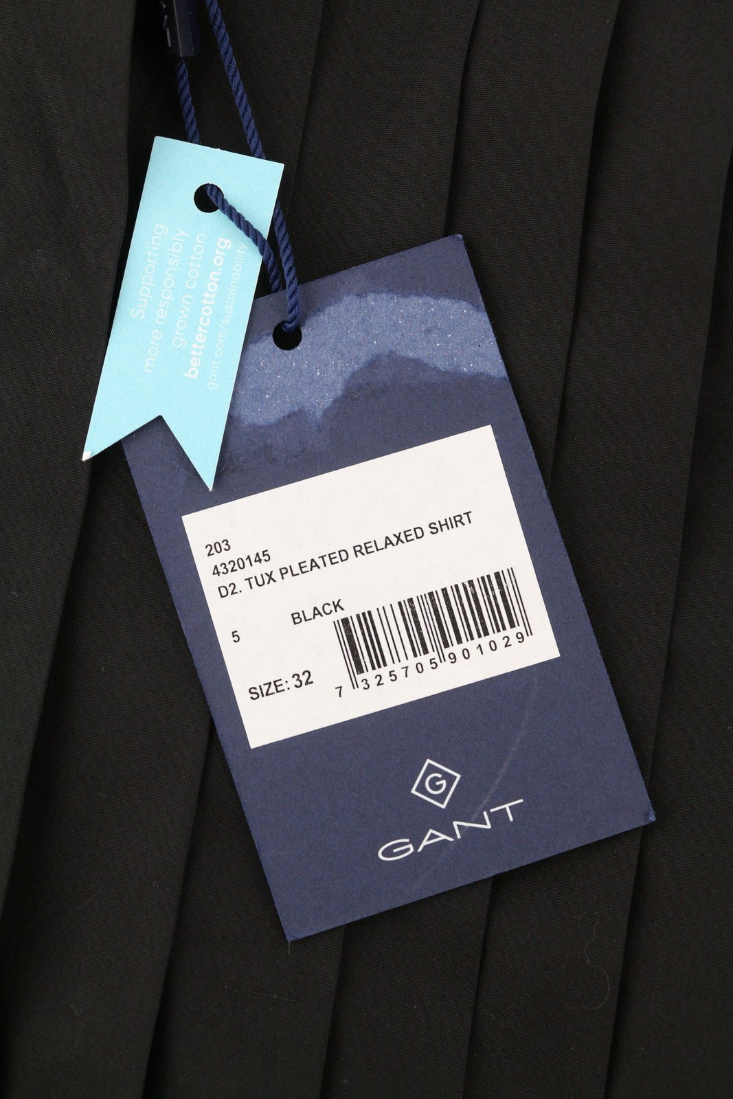 GANT Tux Pleated Relaxed Women Shirt EU32 Black Button-Up Band Neck Long Sleeve