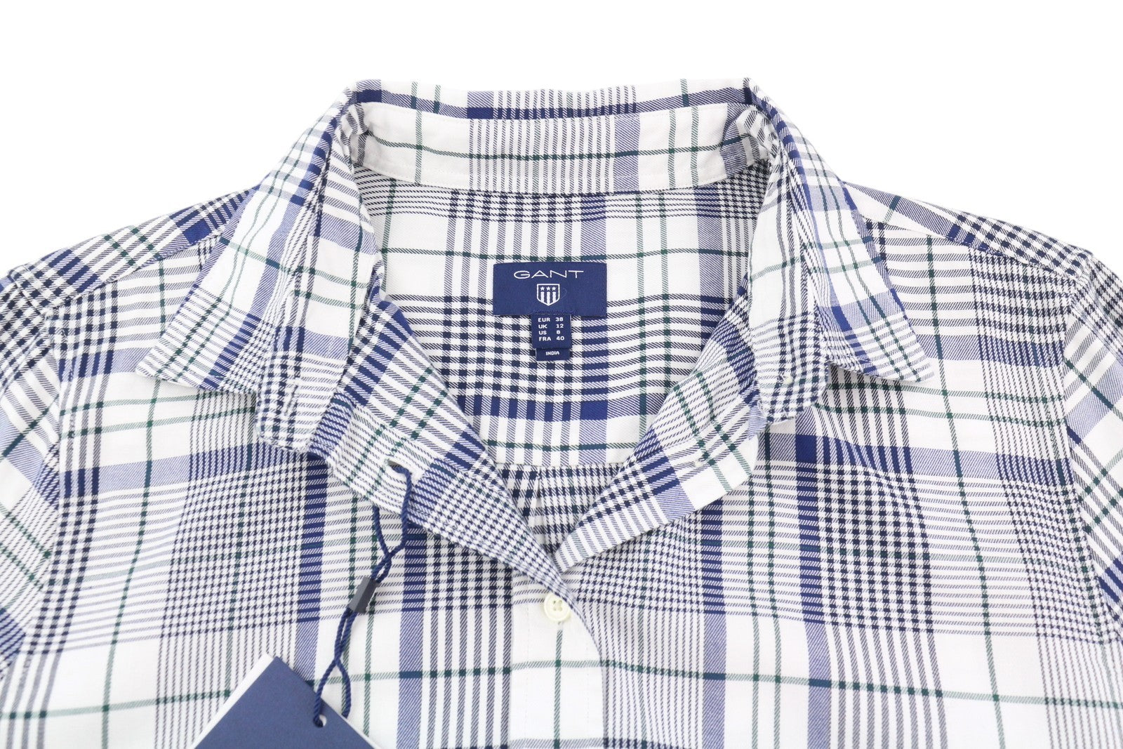 GANT Flannel Women Shirt EU38 Blue Plaid Button-Up Spread Neck Long Sleeved