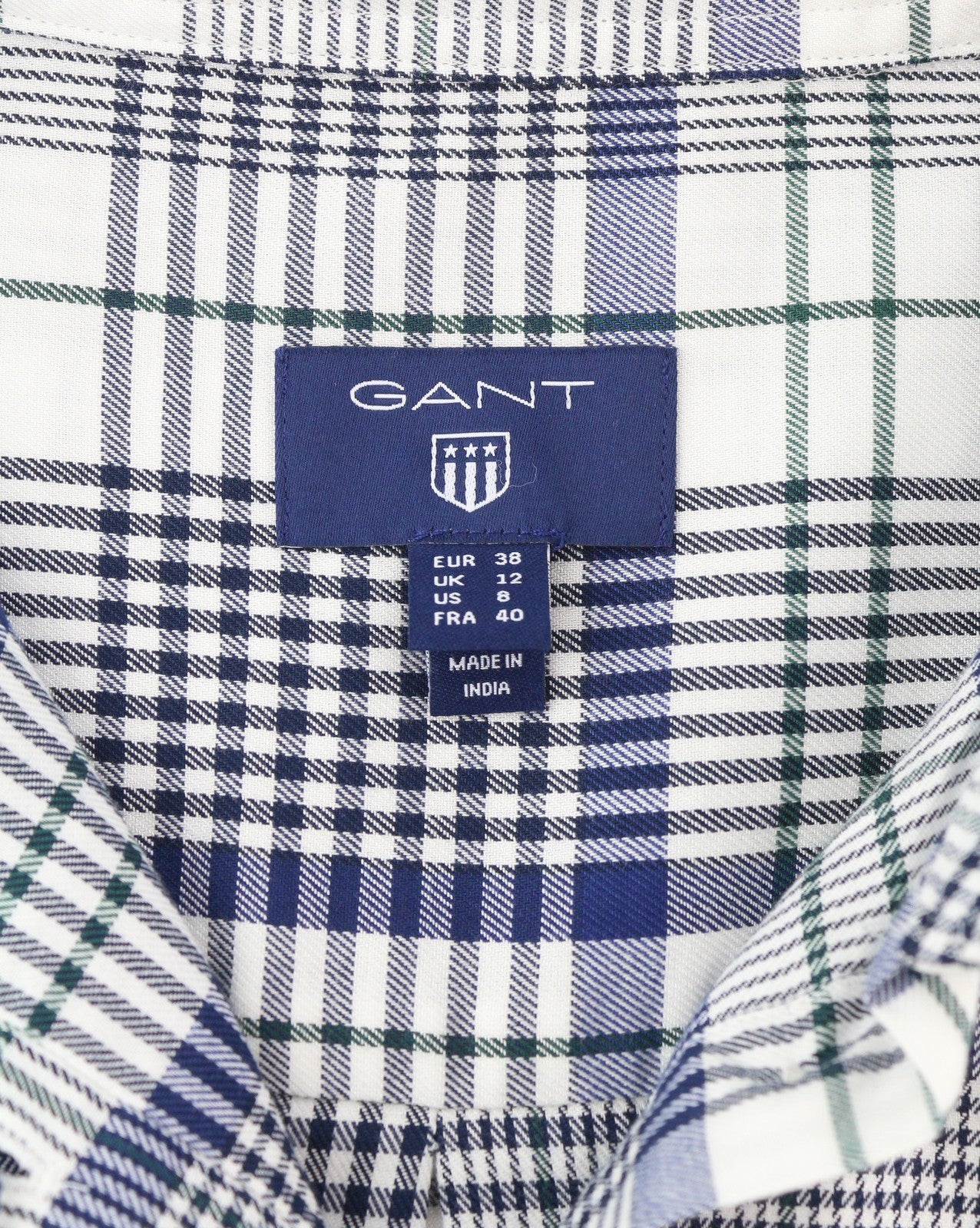 GANT Flannel Women Shirt EU38 Blue Plaid Button-Up Spread Neck Long Sleeved
