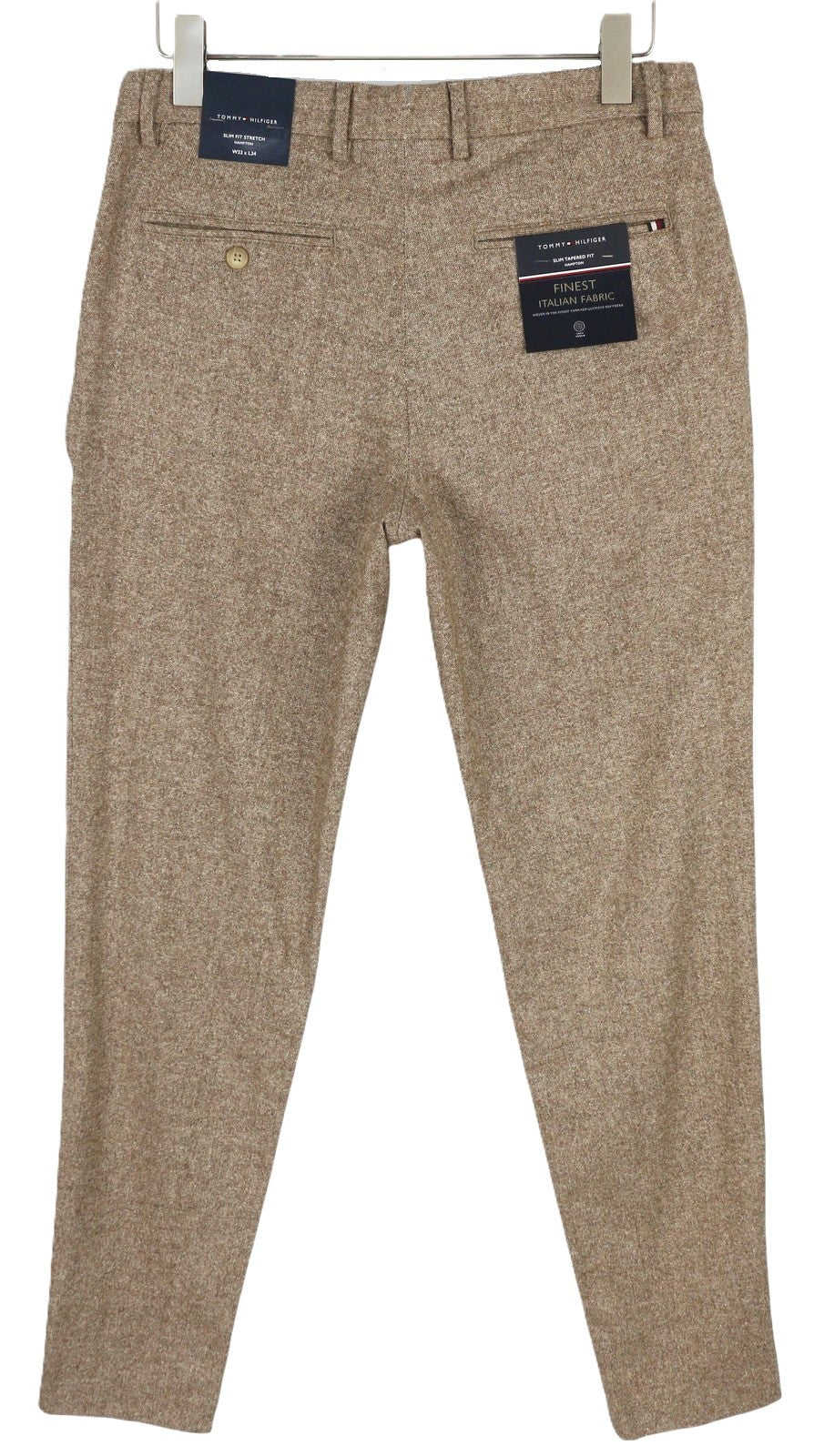TOMMY HILFIGER Hampton Men Trousers W33/L34 Brown Wool Silk Blend Slim Tapered