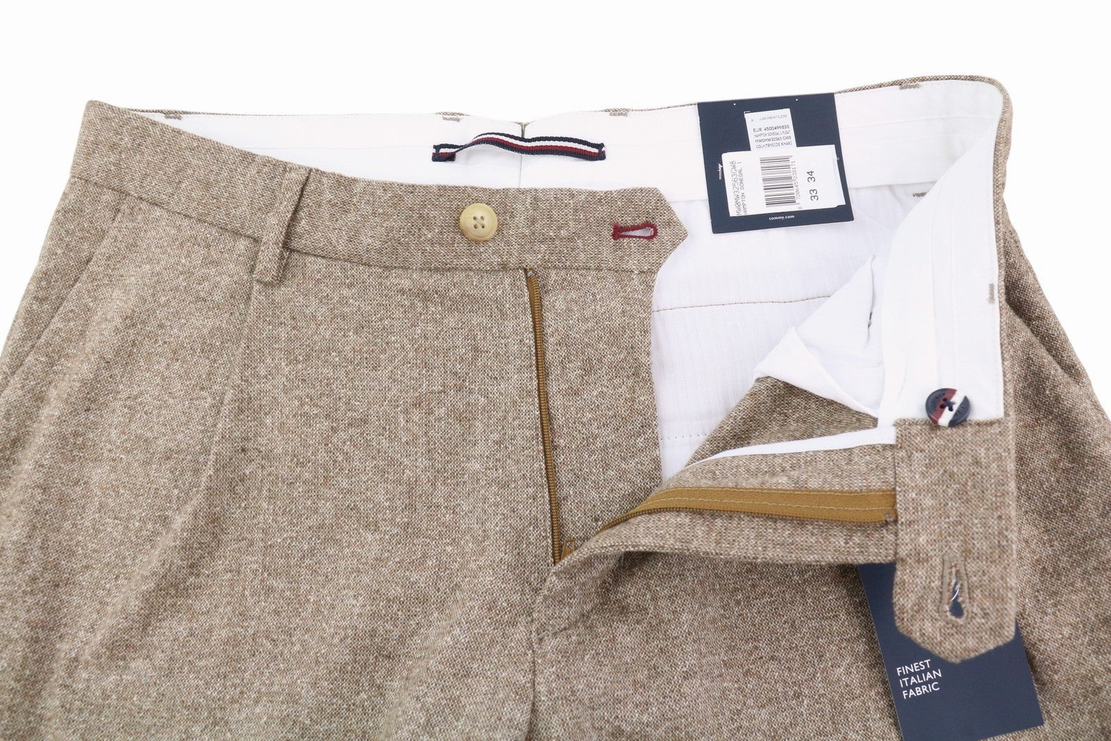 TOMMY HILFIGER Hampton Men Trousers W33/L34 Brown Wool Silk Blend Slim Tapered