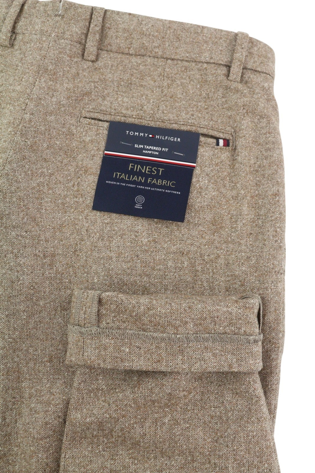TOMMY HILFIGER Hampton Men Trousers W33/L34 Brown Wool Silk Blend Slim Tapered