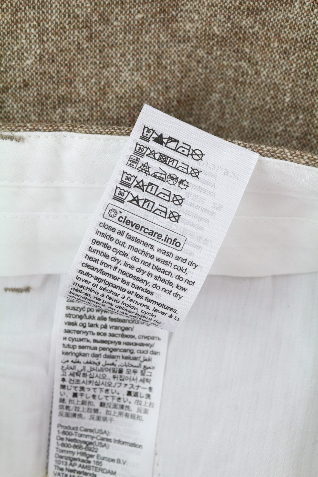 TOMMY HILFIGER Hampton Men Trousers W33/L34 Brown Wool Silk Blend Slim Tapered