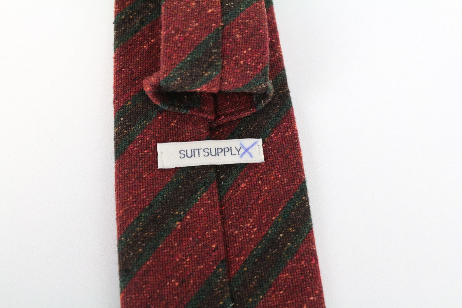 SUITSUPPLY Men's Tie ~150 x 8 cm Red Silk Wool Blend Pointed-End Striped Neck