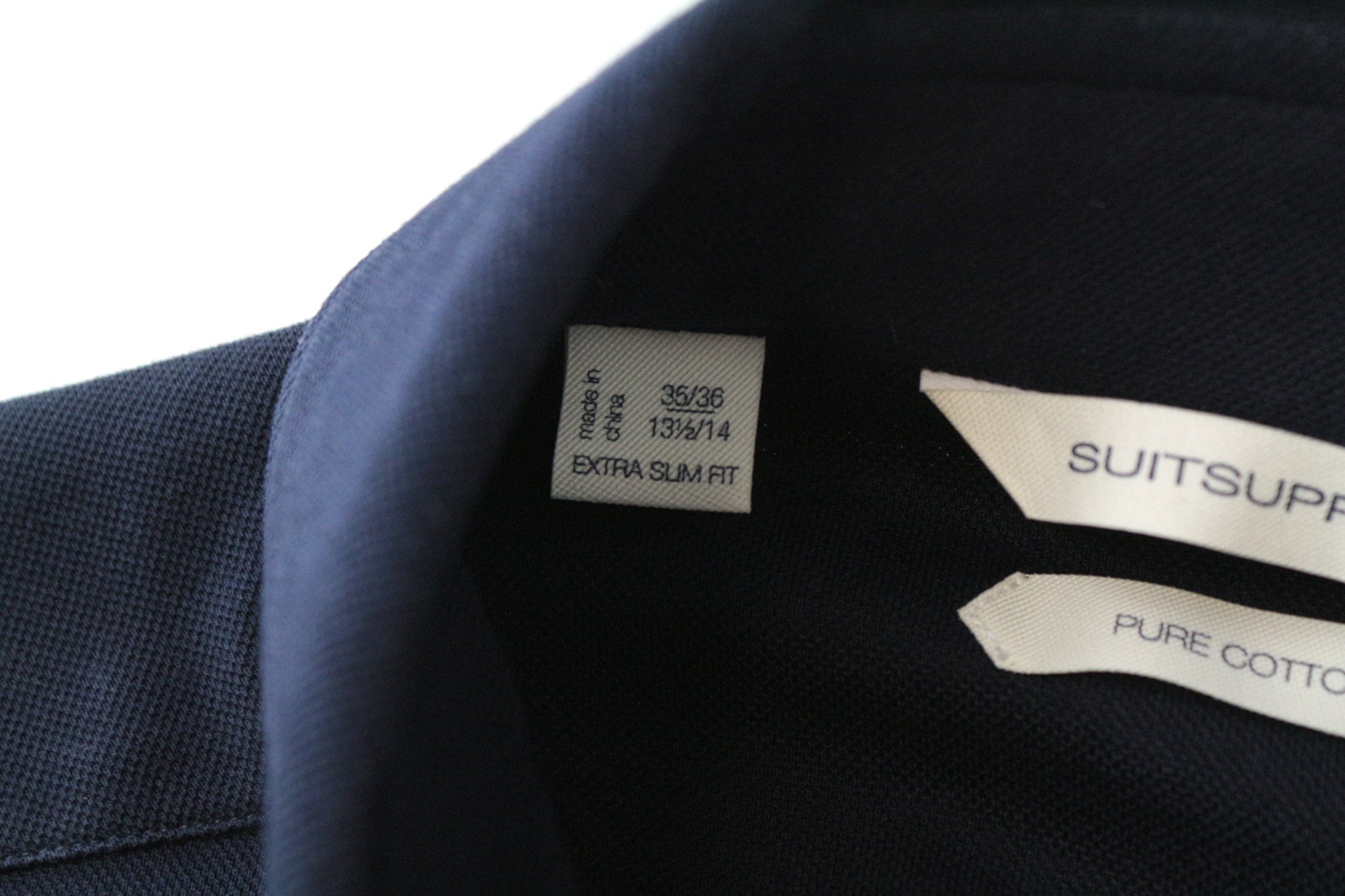 SUITSUPPLY Men's Formal Shirt 35/36/13.5/14 Navy Blue Extra Slim Cotton Polo