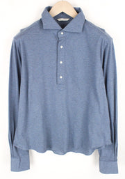 SUITSUPPLY Men's Shirt ~L Light Blue Spread Neck Melange Cotton Smart Fit