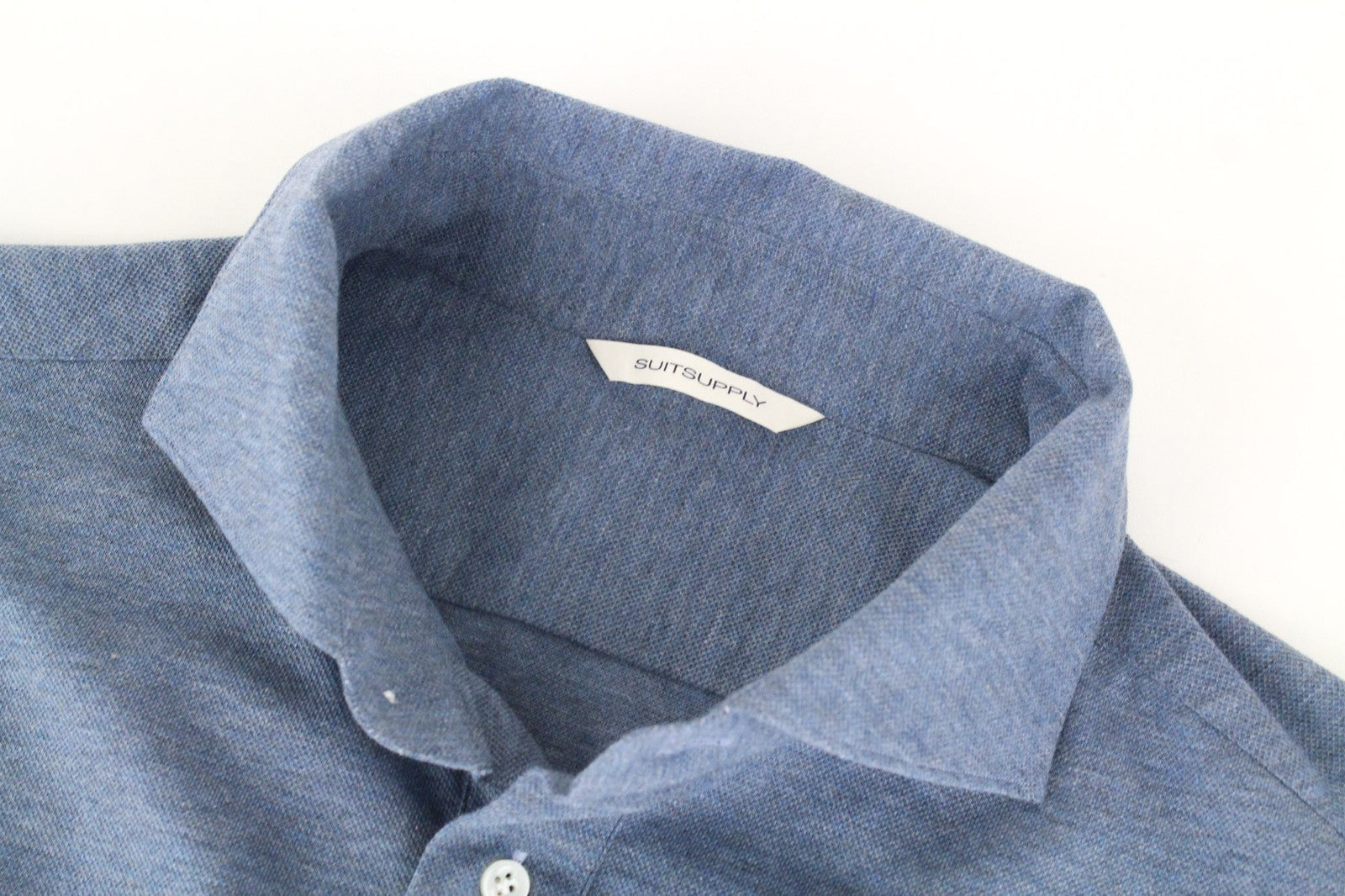 SUITSUPPLY Men's Shirt ~L Light Blue Spread Neck Melange Cotton Smart Fit