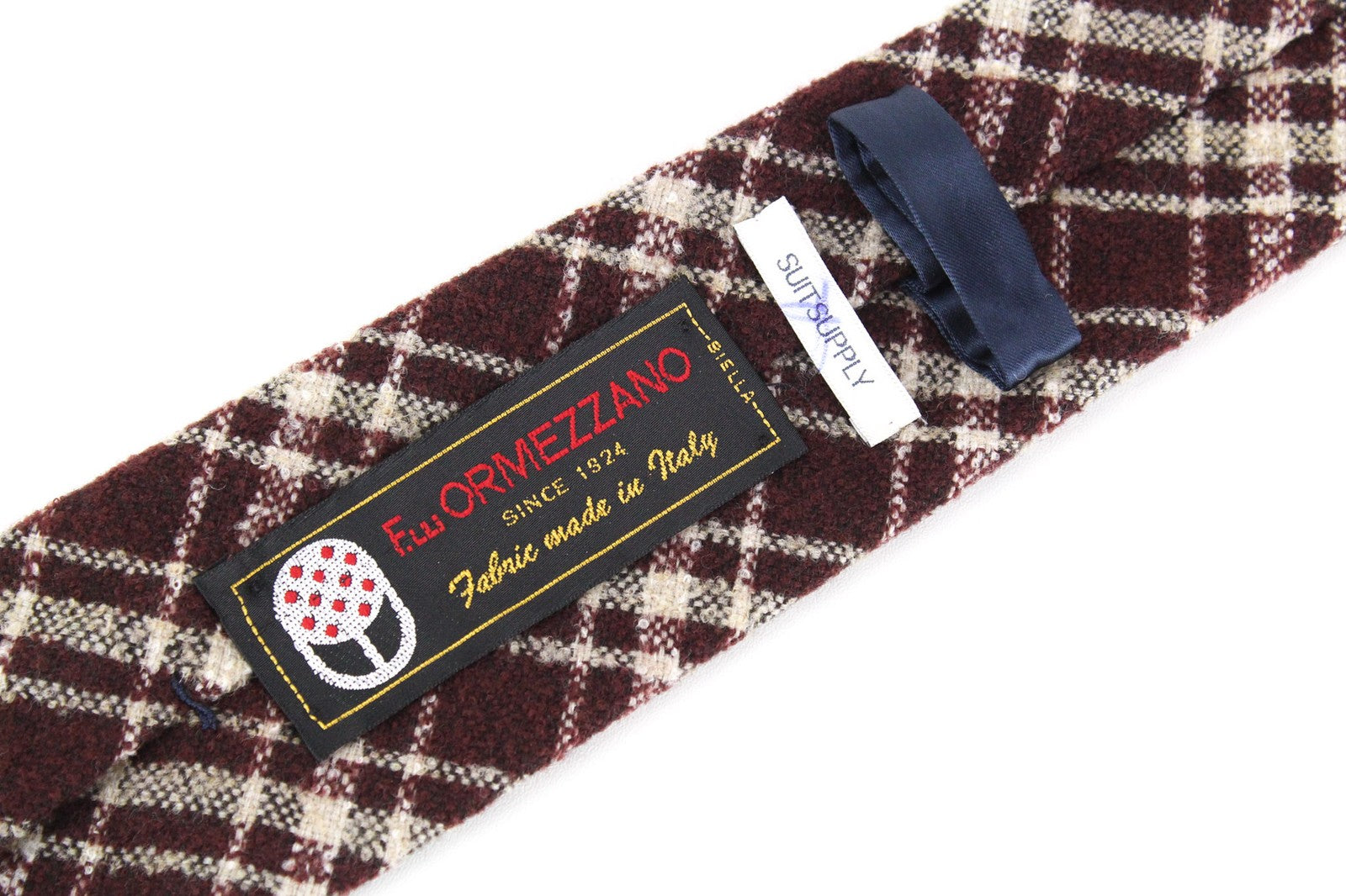 SUITSUPPLY Men's Tie ~150 x 8 cm Wine Red Plaid Wool Mix Formal Pointed-End