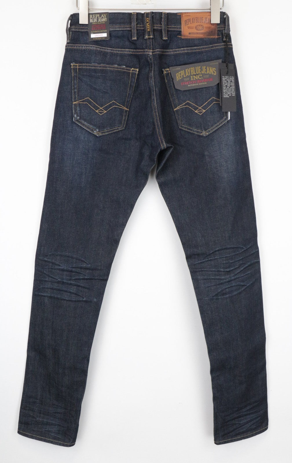 REPLAY Grover Men's Jeans W30/L34 Selvedge Straight Stretch Cotton Blue Wash