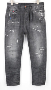 DIESEL D-Vider 083AB Men's Jeans UK32/L32 Carrot Fit Grey Cotton Ripped Paint