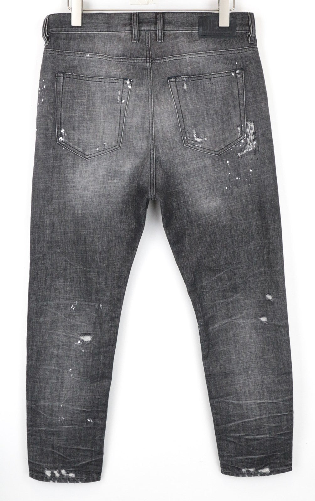 DIESEL D-Vider 083AB Men's Jeans UK32/L32 Carrot Fit Grey Cotton Ripped Paint