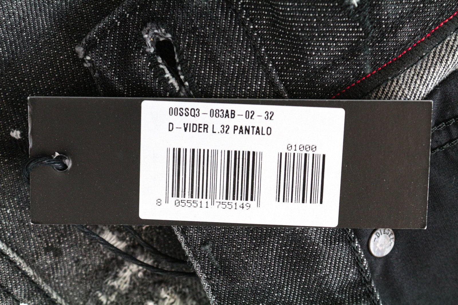 DIESEL D-Vider 083AB Men's Jeans UK32/L32 Carrot Fit Grey Cotton Ripped Paint