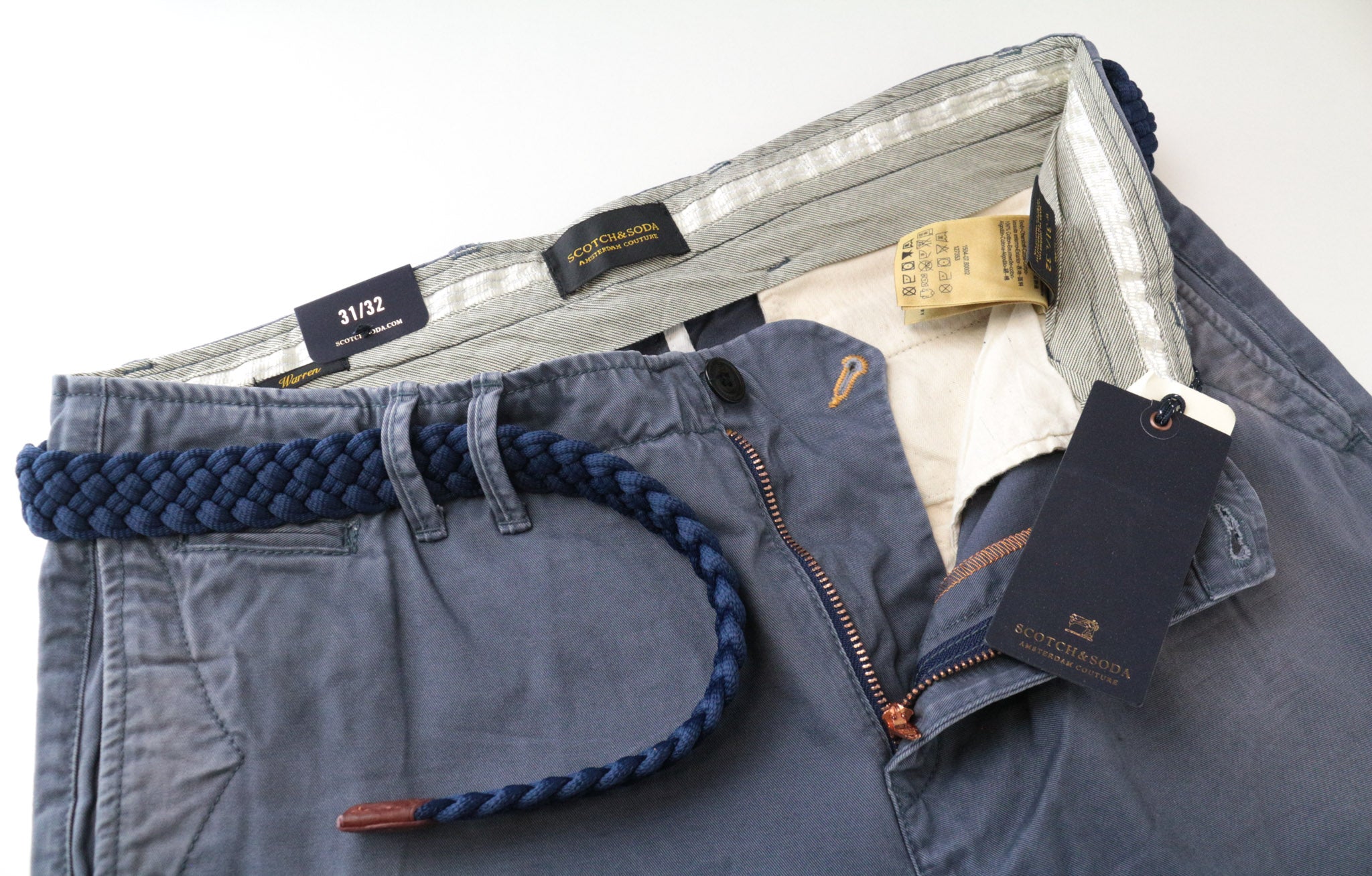 SCOTCH & SODA Warren Men's Trousers W32/L32 Relaxed Blue Cotton Slim Washed