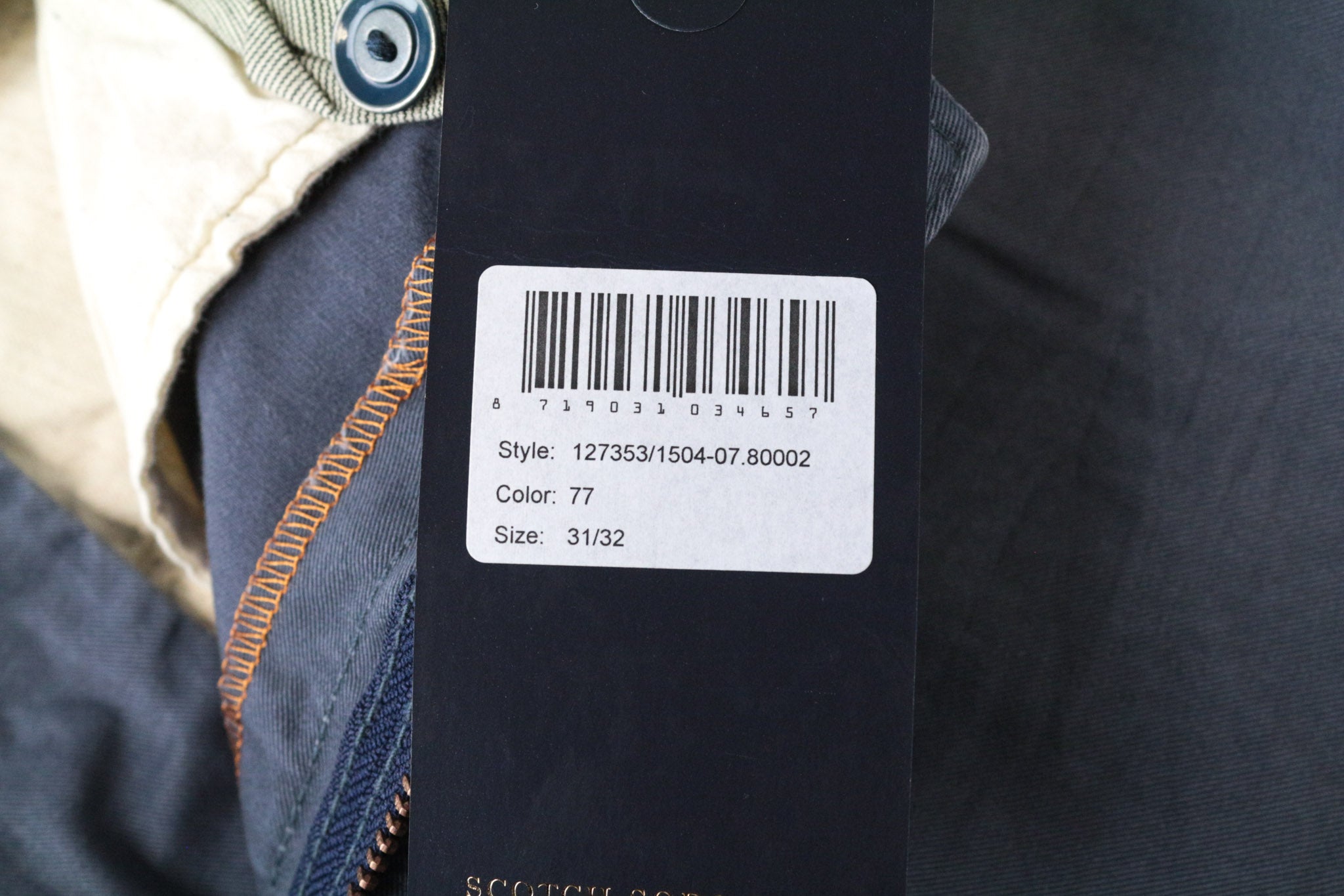 SCOTCH & SODA Warren Men's Trousers W32/L32 Relaxed Blue Cotton Slim Washed