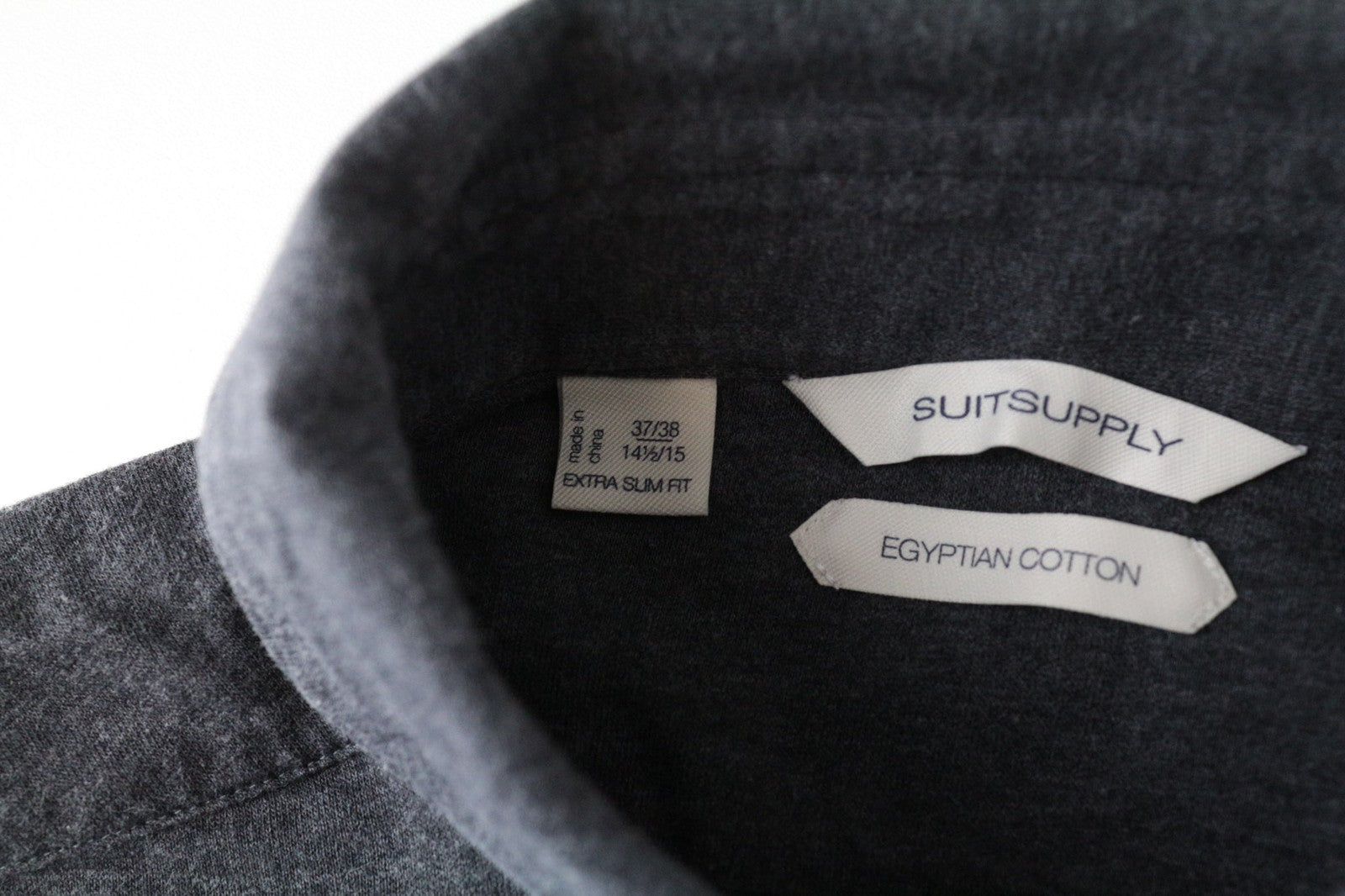 SUITSUPPLY Men's Shirt 37/38 Grey Spread Extra Slim Egyptian Cotton Style