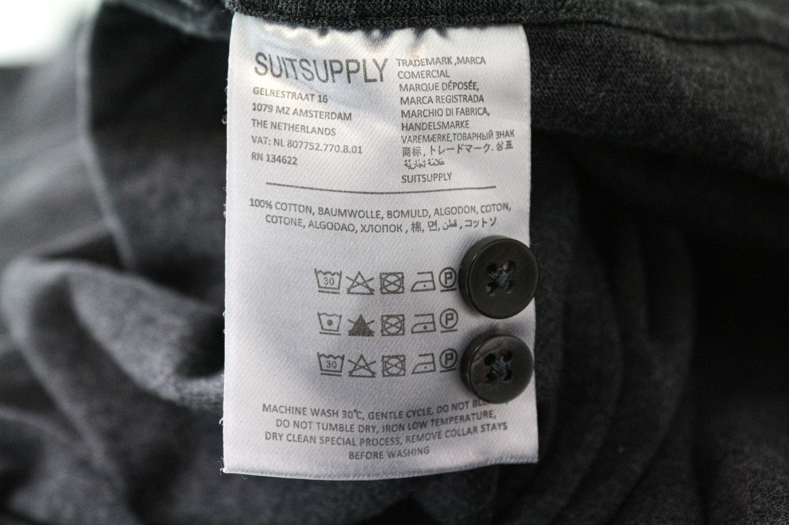 SUITSUPPLY Men's Shirt 37/38 Grey Spread Extra Slim Egyptian Cotton Style