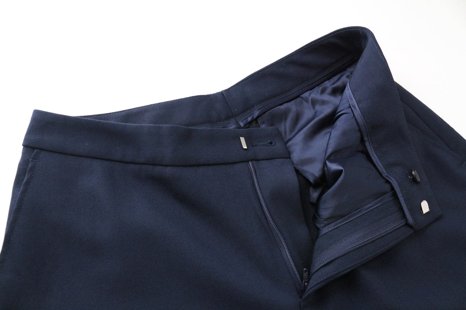 SUISTUDIO Robin Women's Trousers UK12R Navy Slim Mohair Flare Flat Front