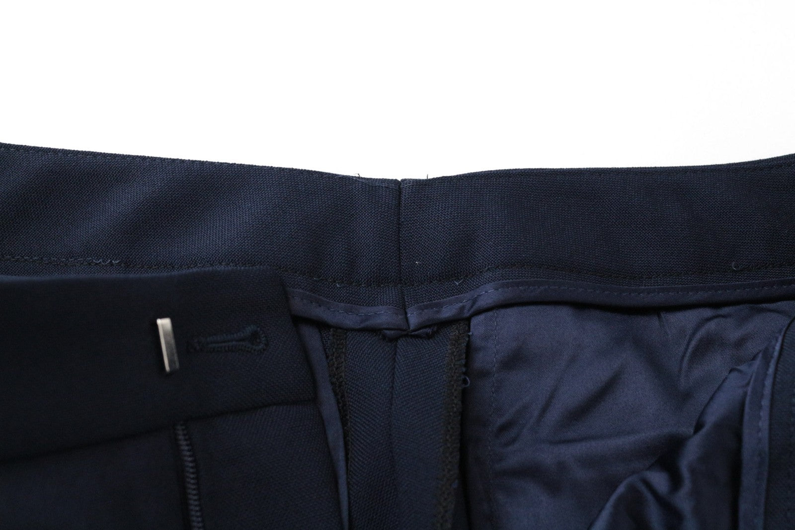 SUISTUDIO Robin Women's Trousers UK12R Navy Slim Mohair Flare Flat Front