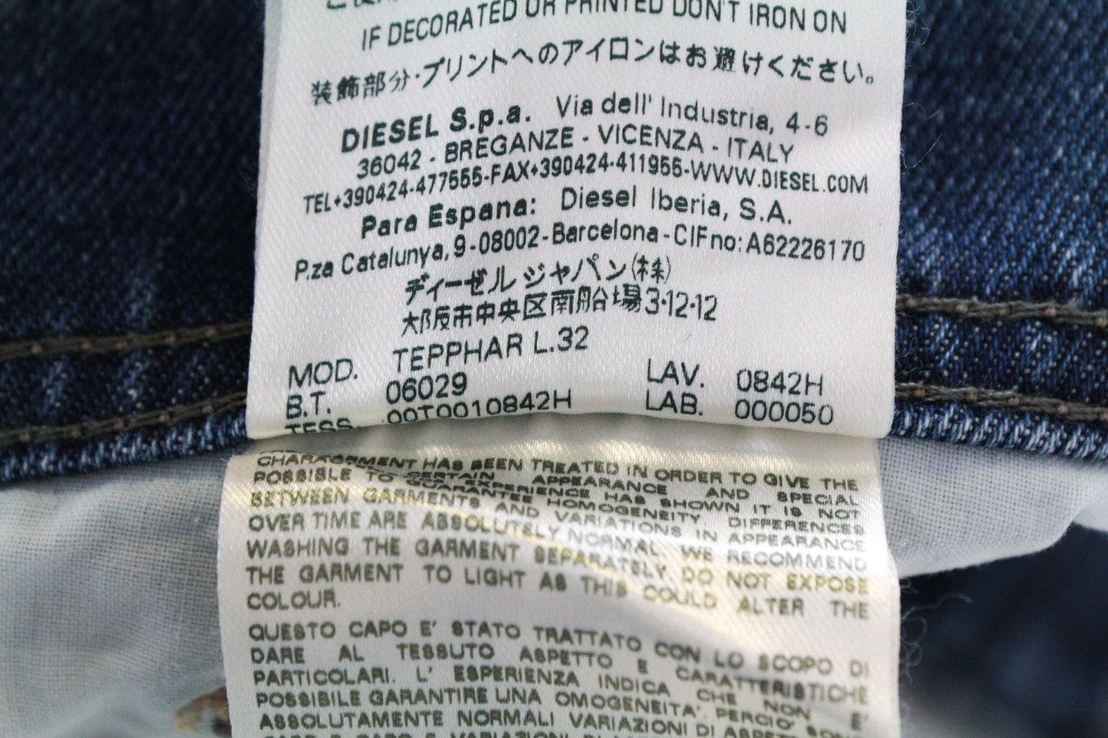 DIESEL Tepphar 0842H Men's Jeans W27/L32 Slim Carrot Blue Stretch Cotton