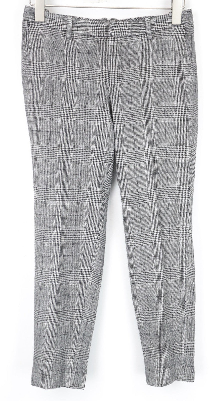 SUISTUDIO Women's Trousers UK10S Grey Glen Check Slim Wool Silk Linen Blend